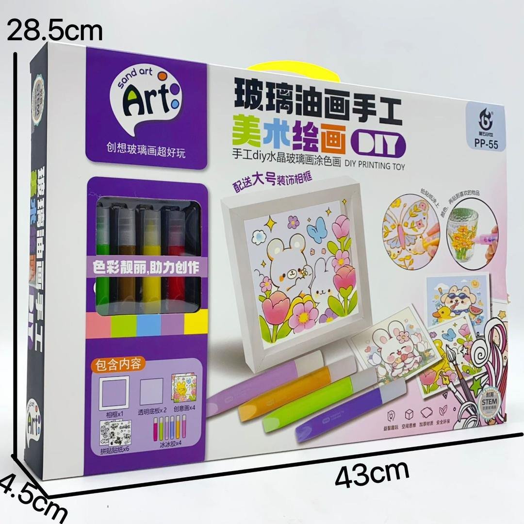Sand Art Painting & Printing Toy Set for kids aged 3 and above, featuring vibrant colored sand, stencils, and creative tools, ideal for crafting unique designs and promoting creativity.