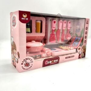 Kid’s Kitchen Playing Toys Set with pots, pans, utensils, and pretend food items.