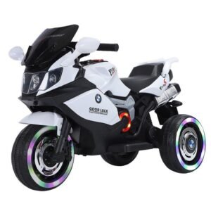 Good Luck Kids Motorbike White Ride-On Toy for Toddlers with LED Lights and Music