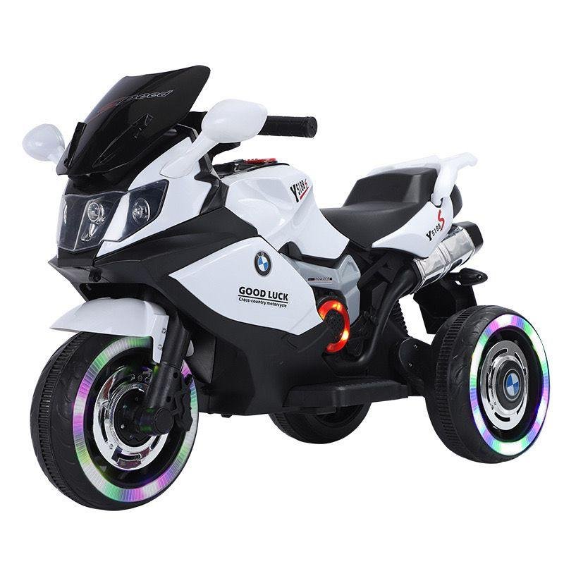 Good Luck Kids Motorbike White Ride-On Toy for Toddlers with LED Lights and Music