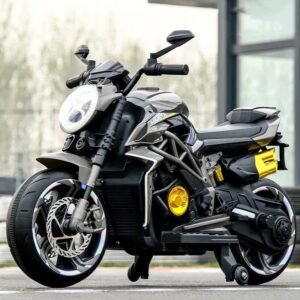 Agusta Kids Motorbike in four colors (Green, Red, Black, Pink) with LED lights, sound effects, and a 12V battery for children aged 3 and up.