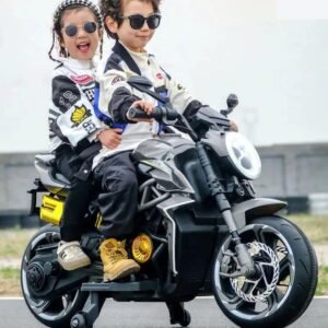 Agusta Kids Motorbike in four colors (Green, Red, Black, Pink) with LED lights, sound effects, and a 12V battery for children aged 3 and up.