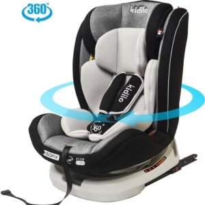 Kidilo BXS-223A Baby Car Seat ISOFIX 360° in a car, showcasing its 360-degree rotation, ISOFIX compatibility, side-impact protection, and comfortable design for children 0-36kg (0-12 years).
