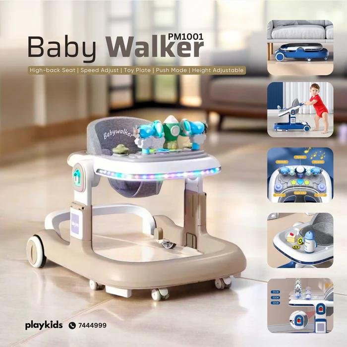 Baby Walker with Removable Music Tray & Adjustable Height & Playing Toys - Image 4