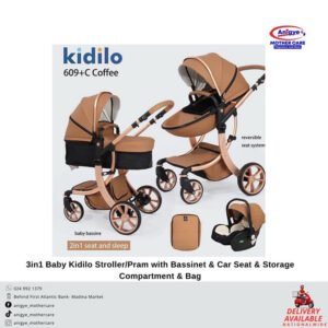 3in1 Baby Kidilo Stroller/Pram With Bassinet, Car Seat, Storage Compartment & Bag