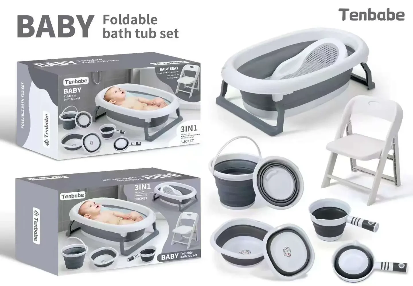 Tenbabe Foldable Baby Bath Set with Foldable Chair