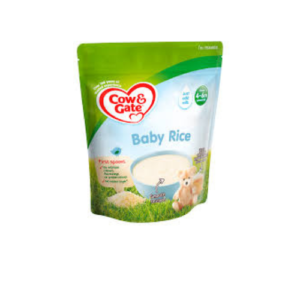 A 100g pack of Cow & Gate Baby Rice, designed for babies aged 4 to 6 months, ideal for weaning with a smooth texture and gentle formula