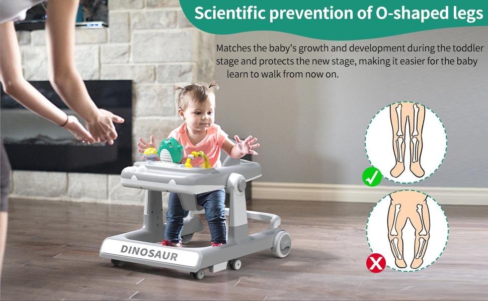 4-in-1 Multifunctional Baby Walker with Music Tray, Feeding Tray, and Removable Footrest for Boys and Girls 7-18 Months Grey - Image 4