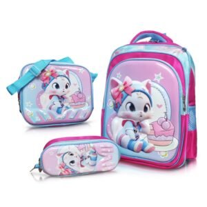 3D School Bag with Lunch Bag and Pencil Case Pink
