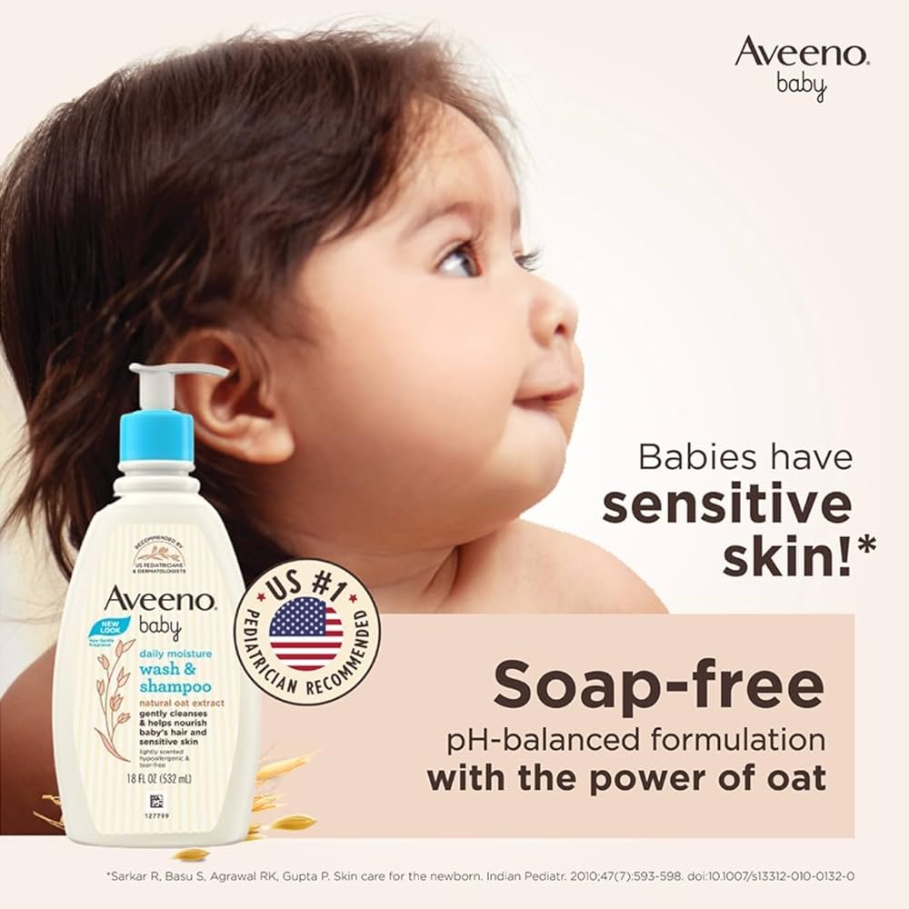 Aveeno Baby Daily Moisture Wash & Shampoo (18 FL OZ(532 ml) - Image 5