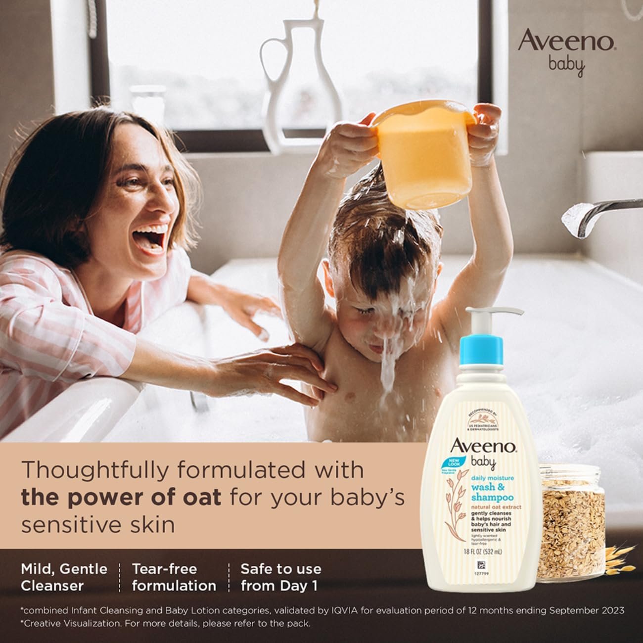 Aveeno Baby Daily Moisture Wash & Shampoo (18 FL OZ(532 ml) - Image 2