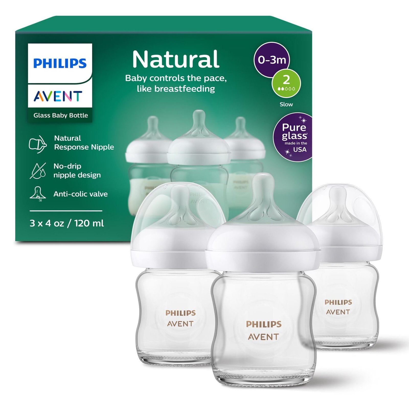 Philips Avent Natural Response Glass Baby Bottle 4oz / 120ml - Image 2