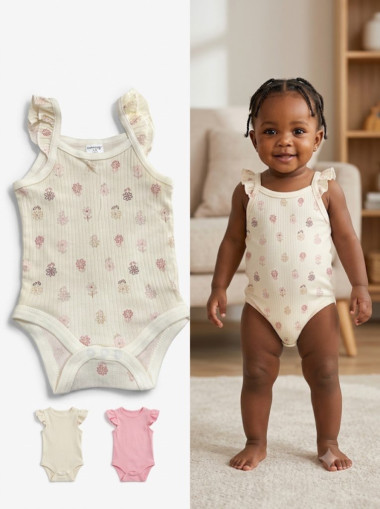 Sunnozy 3-Pack Retro Floral Flutter Bodysuit Set - Image 2