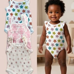 Sunnozy 3-Pack Retro Floral Flutter Bodysuit Set