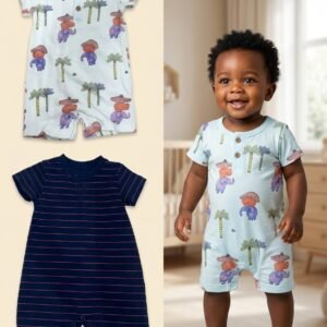 Cute Koala 2-Pack Safari & Stripes Short-Sleeve Romper Set