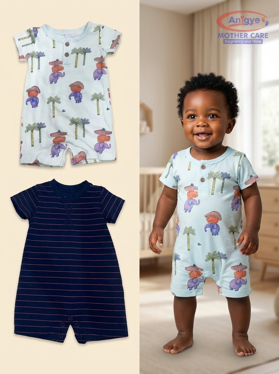 Cute Koala 2-Pack Safari & Stripes Short-Sleeve Romper Set