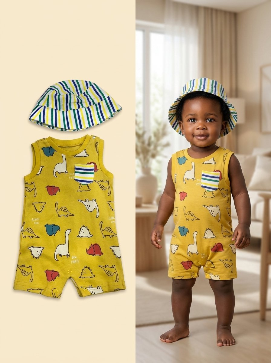 Cute Koala 3-Piece "Dino Party" Romper & Hat Set - Image 2