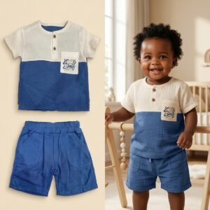 Partner Baby 2-Piece Color-Block Muslin Shirt & Shorts Set