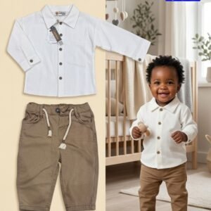 Caravan 2-Piece Classic Textured Shirt & Khaki Pant Set