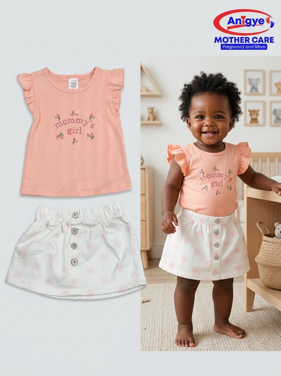 2-Piece "Mommy's Girl" Flutter Top & Floral Skirt Set