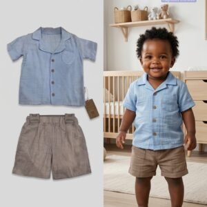 SD Baby 2-Piece Textured Button-Down Shirt & Shorts Set