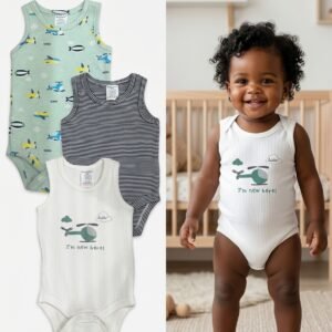 Sunnozy 3-Pack "I'm New Here" Aviation Sleeveless Bodysuit Set