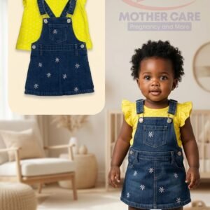 TIAGHRB 2-Piece Embroidered Denim Pinafore & Polka Dot Set