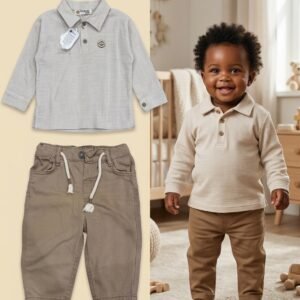 Caravan 2-Piece Classic Textured Shirt & Khaki Pant Set