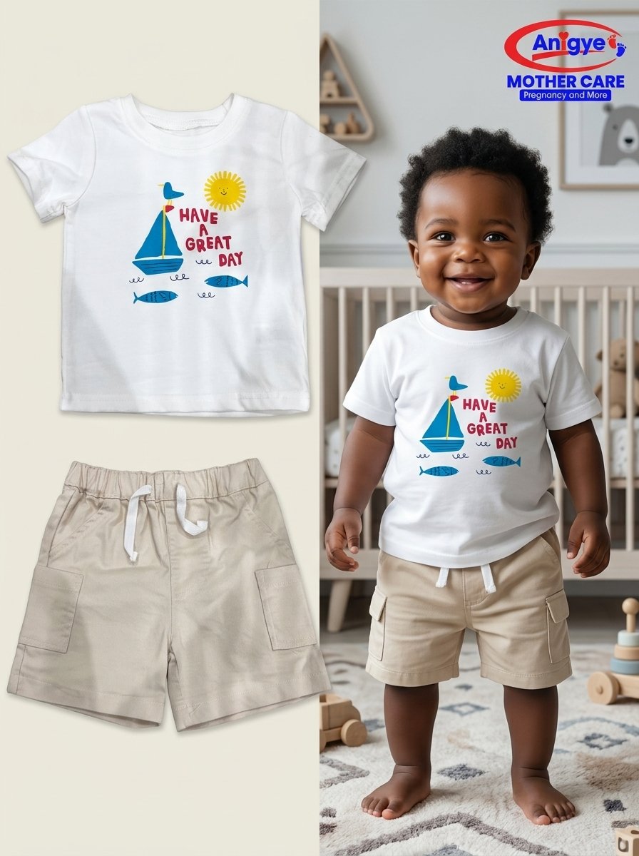 3-Piece "Have a Great Day" Nautical Shirt, Tee & Shorts Set - Image 2