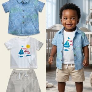 3-Piece "Have a Great Day" Nautical Shirt, Tee & Shorts Set