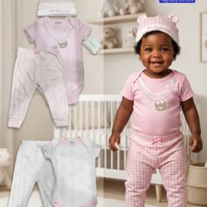 4-Piece "Princess" Bear & Gingham Layette Set