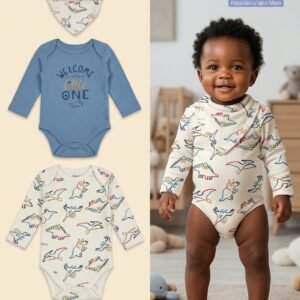 Sunnozy 3-Piece "Welcome Little One" Dinosaur Layette Set