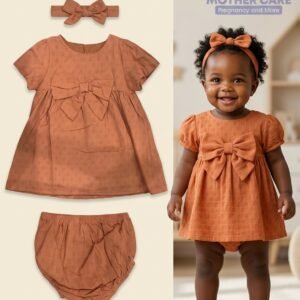 Cute Koala 3-Piece Terracotta Bow Dress Set