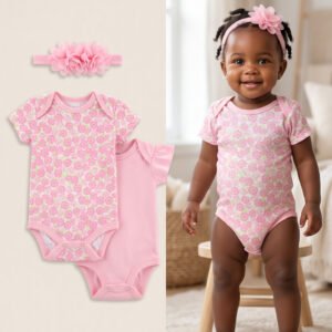 Sunnozy 3-Piece Floral Bunny Bodysuit & Headband Set