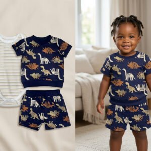 Cute Koala 3-Piece Navy Dinosaur & Stripe Mix & Match Set