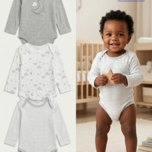 3-Piece Celestial Moon & Cloud Long-Sleeve Bodysuit Set