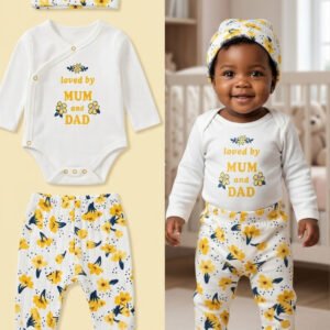 Sunnozy 3-Piece "Loved By Mum & Dad" Floral Footed Set