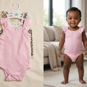 Sunnozy 3-Pack Pink Stripe & Leopard Flutter Bodysuit Set