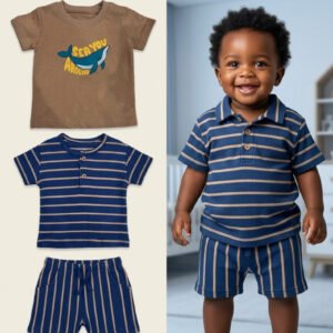 3-Piece "Sea You Around" Whale Tee & Striped Waffle Knit Set