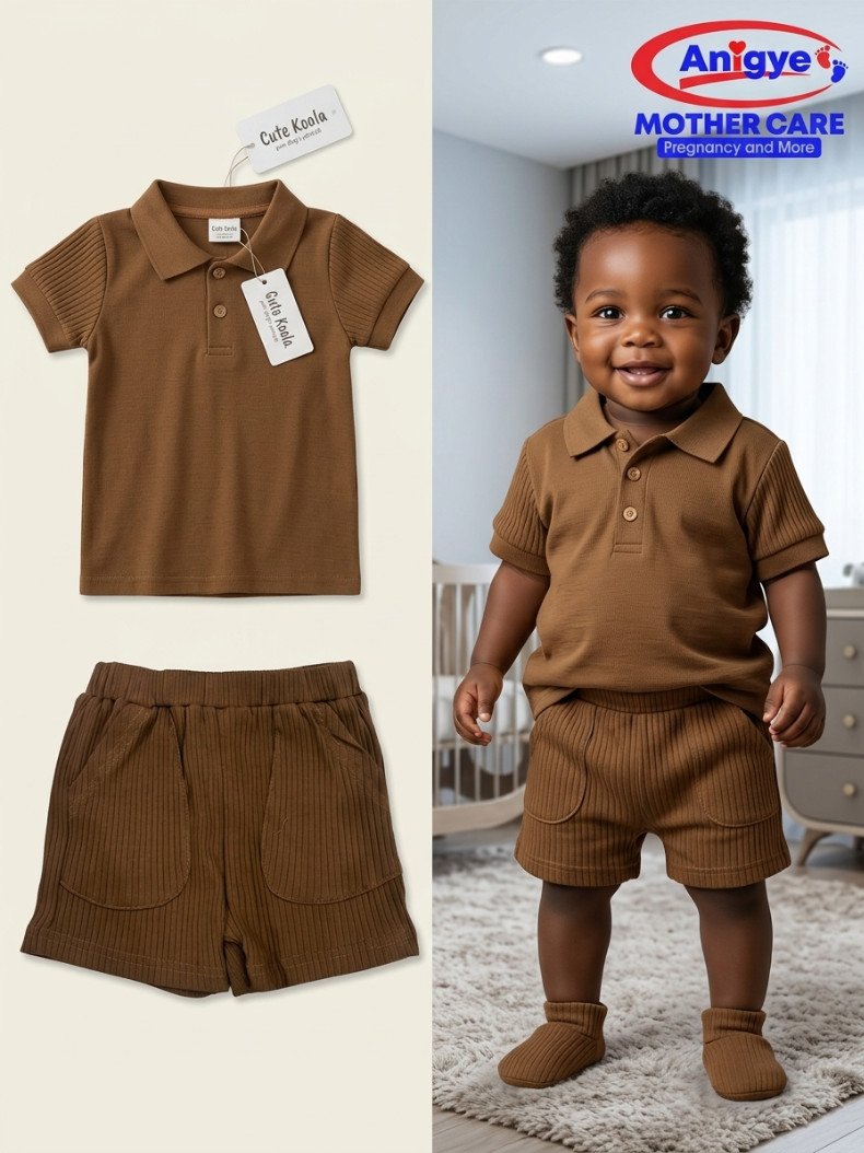 Cute Koala 2-Piece Ribbed Polo & Pocket Shorts Set