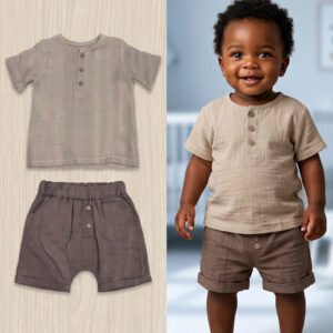 SD Baby 2-Piece Textured Henley Shirt & Cuffed Shorts Set