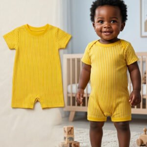 2-Piece Striped Short-Sleeve Romper Set