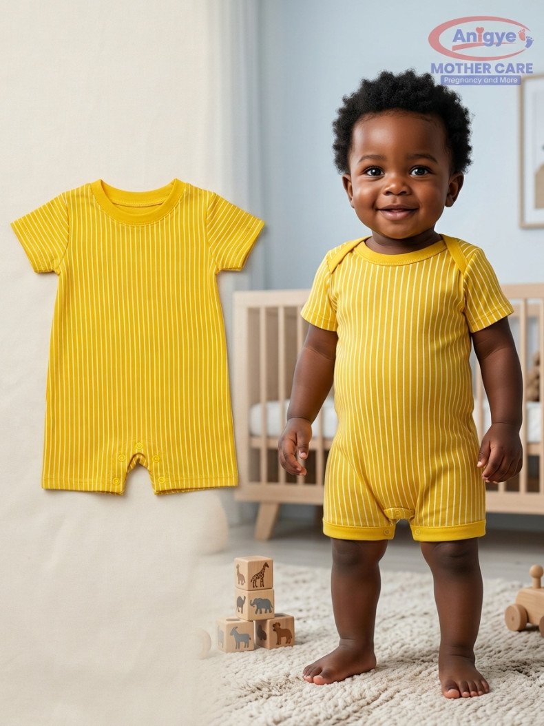2-Piece Striped Short-Sleeve Romper Set