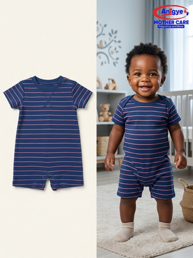 2-Piece Striped Short-Sleeve Romper Set - Image 2