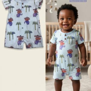 Cute Koala 2-Piece Animal Print Short-Sleeve Romper Set