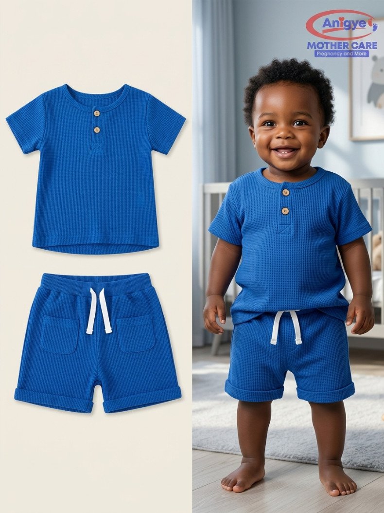 3-Piece Tiger Print & Blue Waffle Knit Set - Image 2