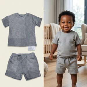 2-Piece Heather Grey Textured T-Shirt & Pocket Shorts Set