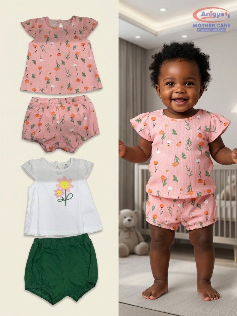 4-Piece Floral & Sunshine Flutter Top and Shorts Set