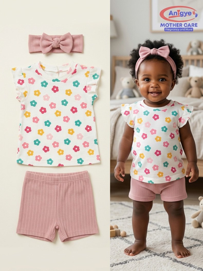Cute Koala 3-Piece Floral Flutter Top, Shorts & Headband Set